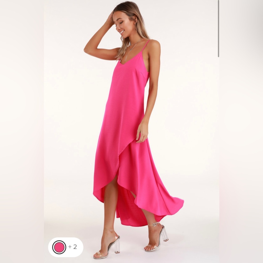 Lulus Sweet Surprise Bright Pink High-Low Maxi Dress